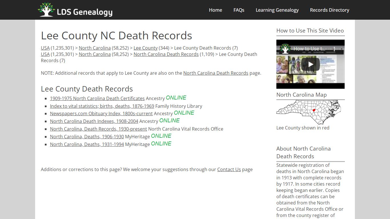 Lee County NC Death Records - ldsgenealogy.com