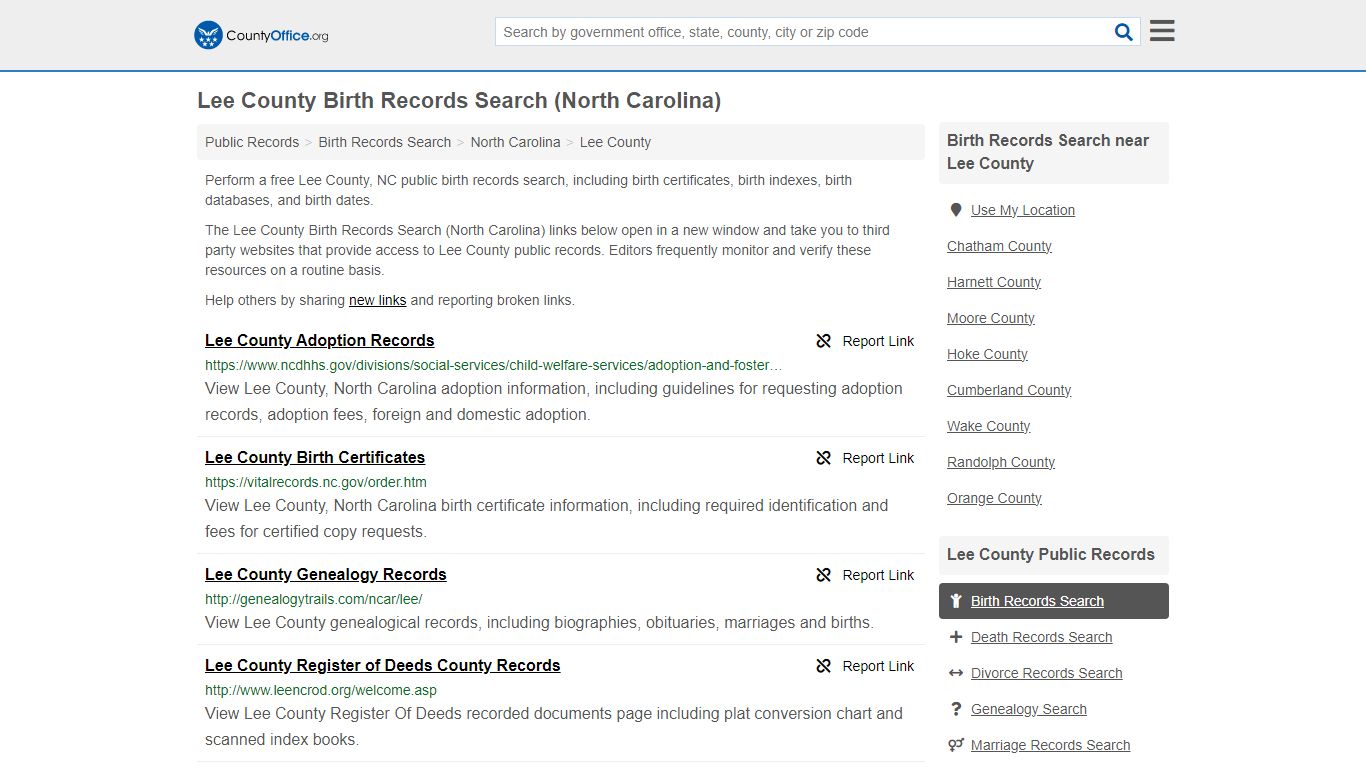 Lee County Birth Records Search (North Carolina) - County Office