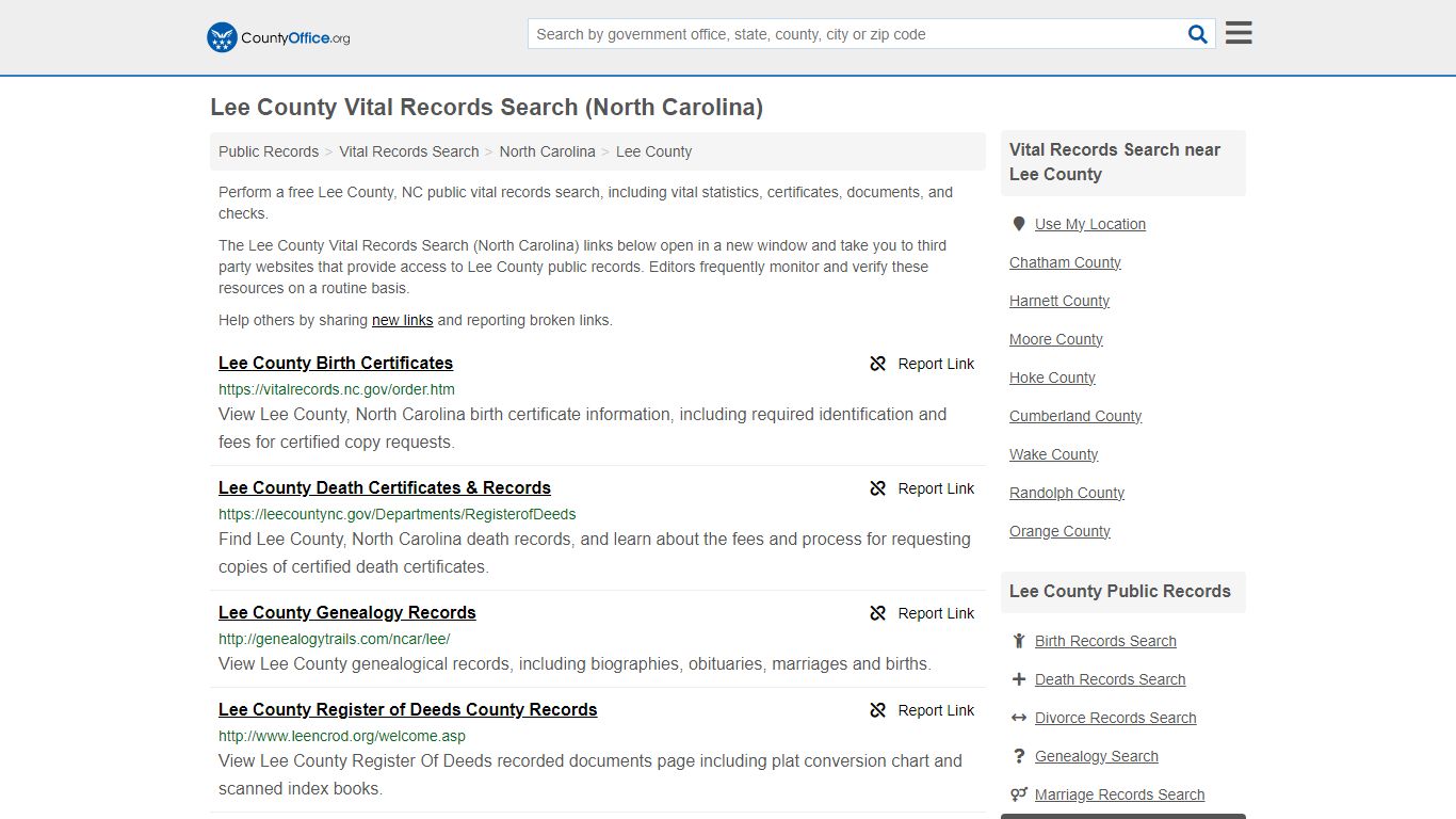 Vital Records Search - Lee County, NC (Birth, Death, Marriage & Divorce ...