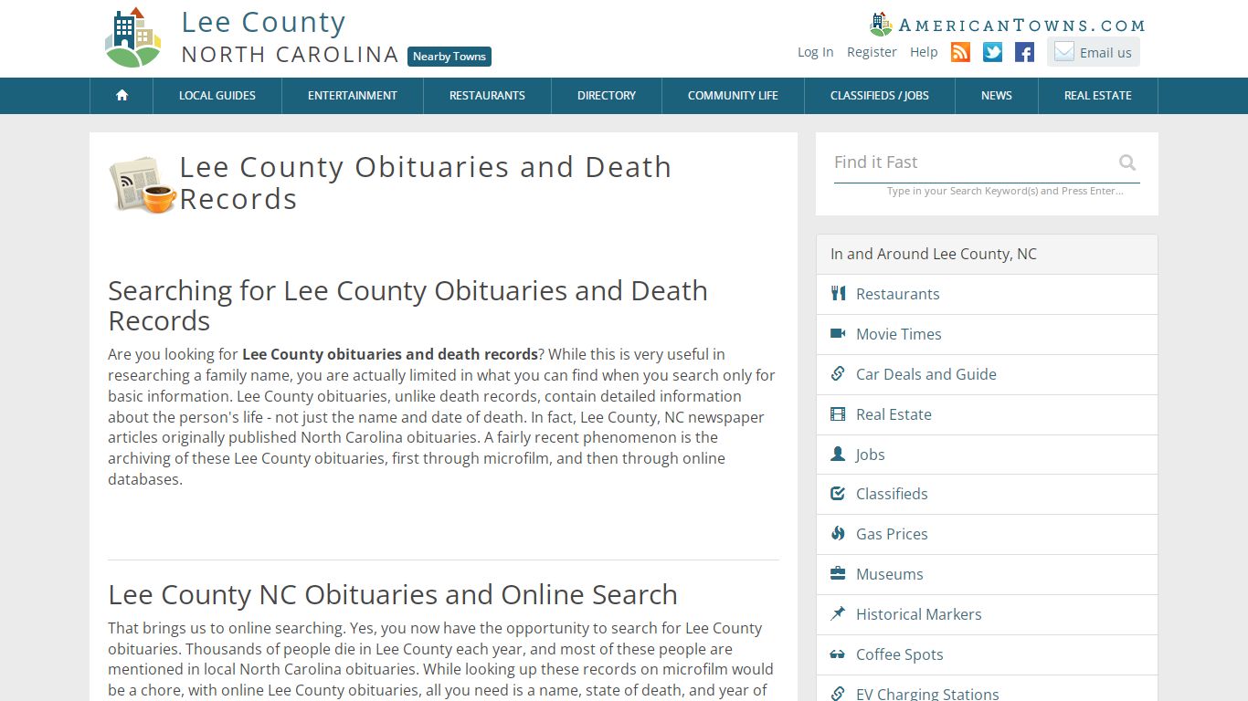 Obituaries Lee County NC - Lee County Death Records - AmericanTowns.com